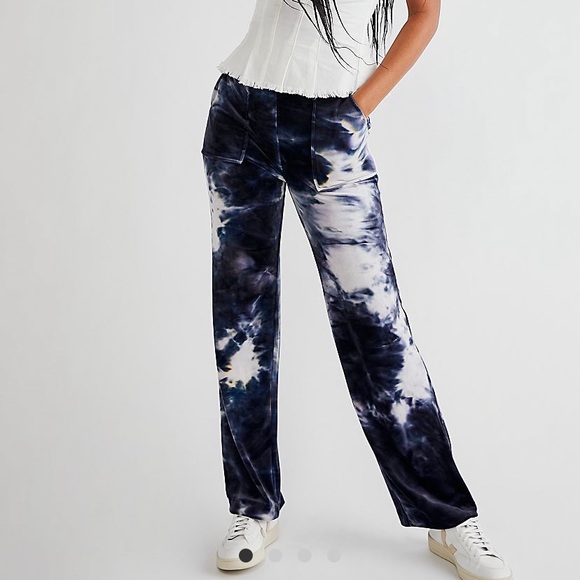Kim Shui NYC Pants - KIM SHUI VELVET LUXURY LOUNGE PANTS MADE IN ITALY PURPLE WASH TIE-DYE DESIGN S,L